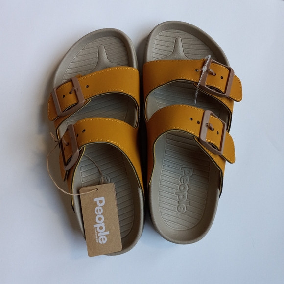 People Footwear Lennon Sandals Slides Slip On Unisex Yellow Vegan Men 5 Womens 7 - Picture 1 of 15